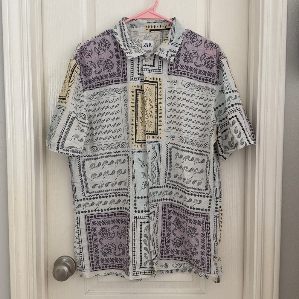 Zara Purple and Cream Patterned Shirt